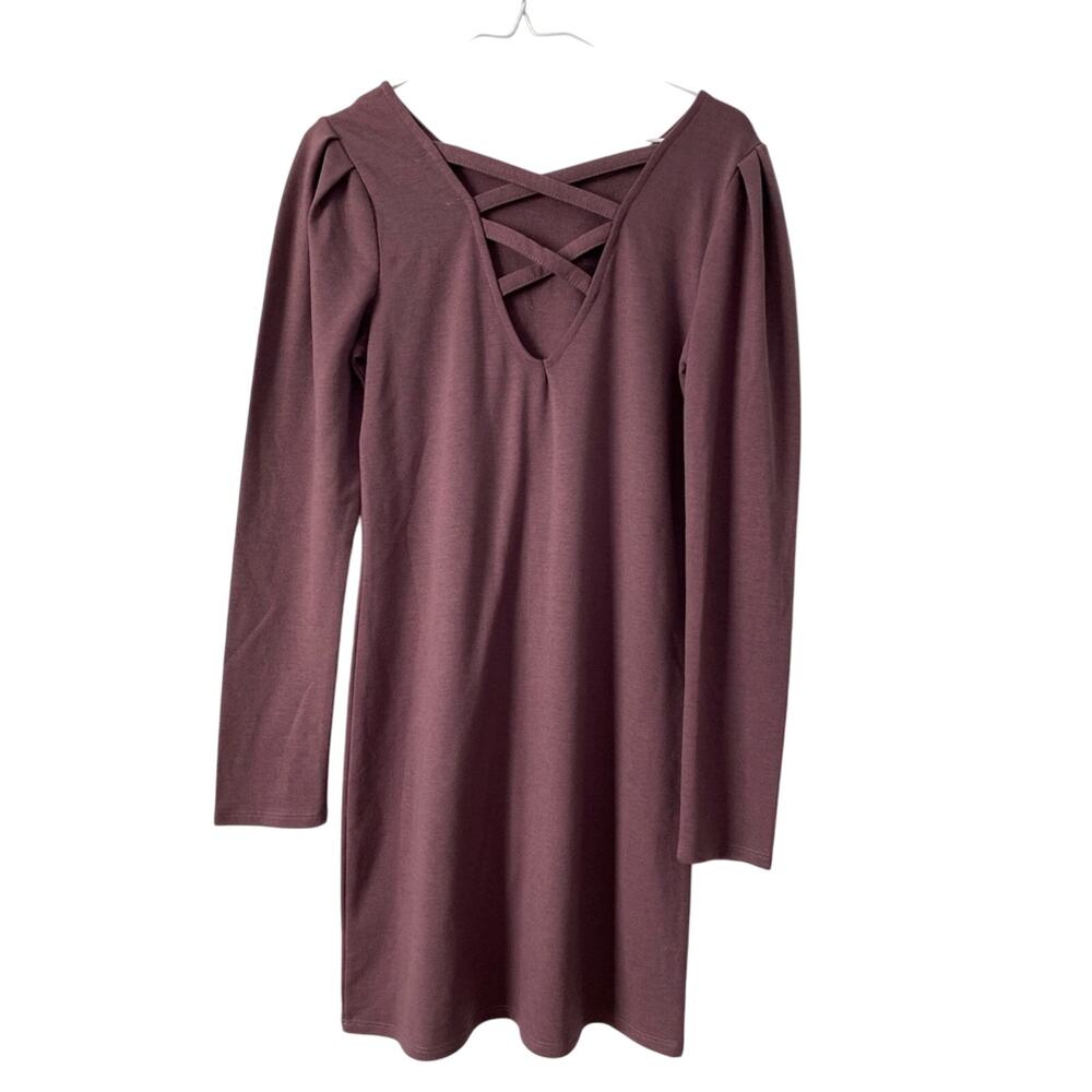 Rad Clothing NWT Women's M Bodycon Criss Cross Back Long Sleeve‎ Purple Dress